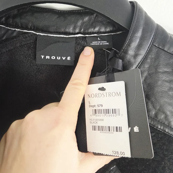 Trouve Open Faux Shearling Black Moto Vest